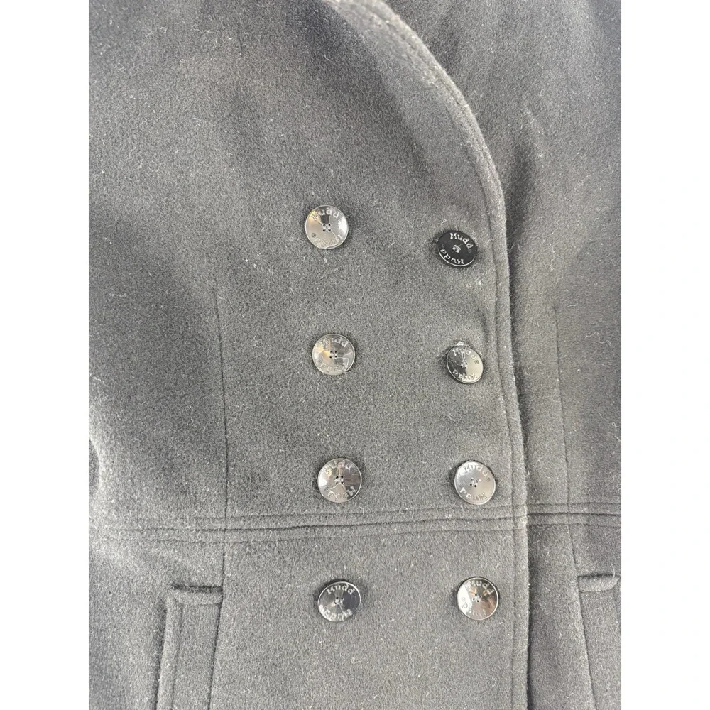 Vtg Y2K‎ Mudd Hooded Wool Blend Double Breasted Peacoat Juniors JRS Medium Black